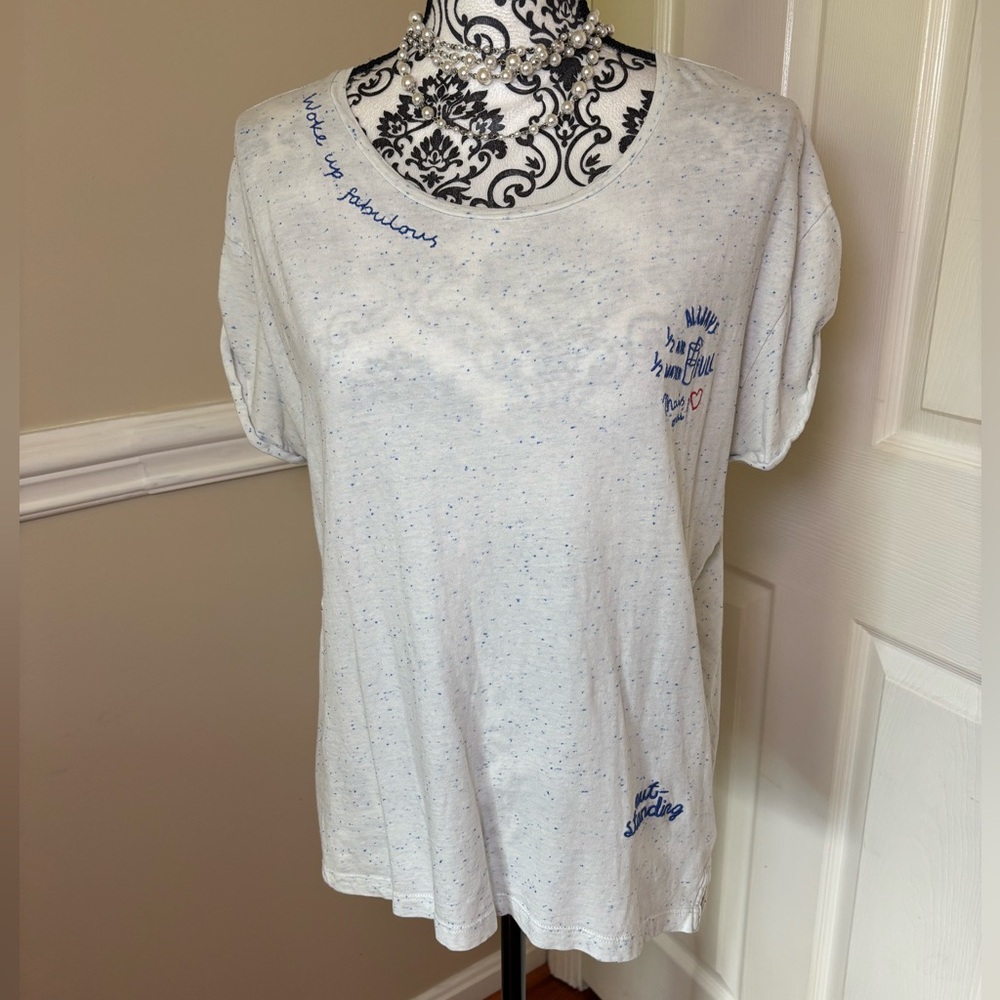 H&M women’s white & blue Relaxed Short Sleeve T-Shirt, Size Lg